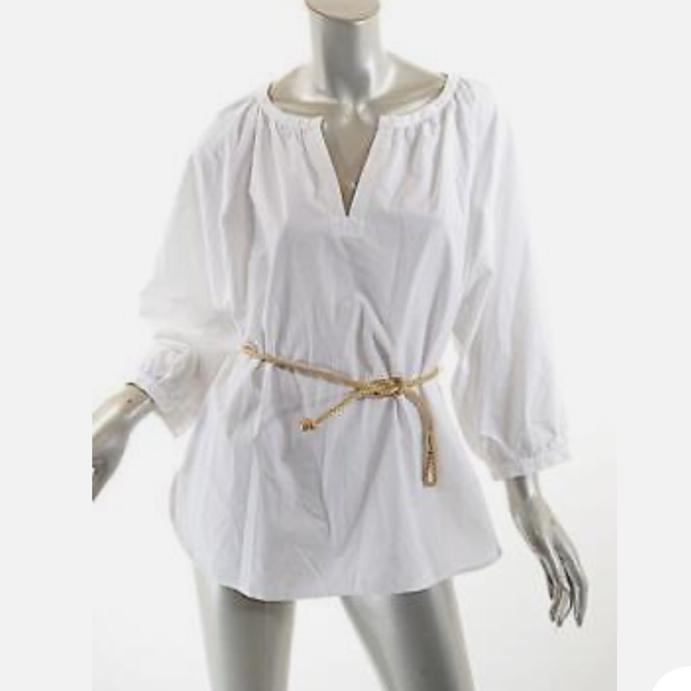 COPY - NWT Lauren White Tunic with Gold Belt Plus size 2X WOW price peasant blo…